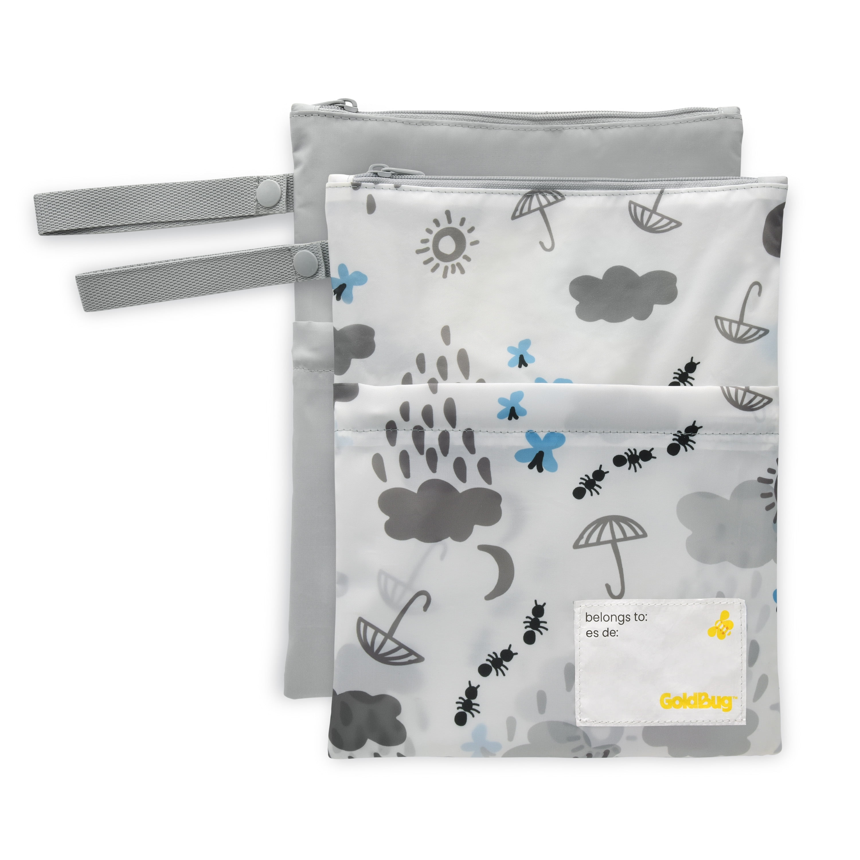 Goldbug 2 Pack Wet Dry Bags, Daycare Essential Water-Resistant Bags for Baby, Unisex Cloud Print