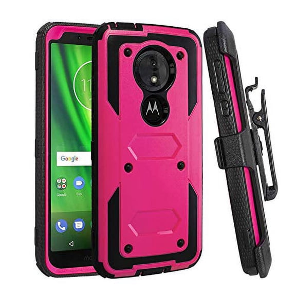 Goldcherry For Moto G6 Play Case,Moto E5 Case,Heavy Duty Full Body Shockproof Protective Hard Shell Cover with Swivel Belt Clip Kickstand Case Cover for Moto G6 Play (Pink)