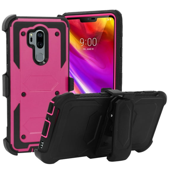 Goldcherry For Motorola G7 Case,Shockproof Heavy Duty Full Body Protection Case Cover with 360 Swivel Belt Clip Kickstand & Built in Screen Protector for Motorola Moto G7 Case(Pink)