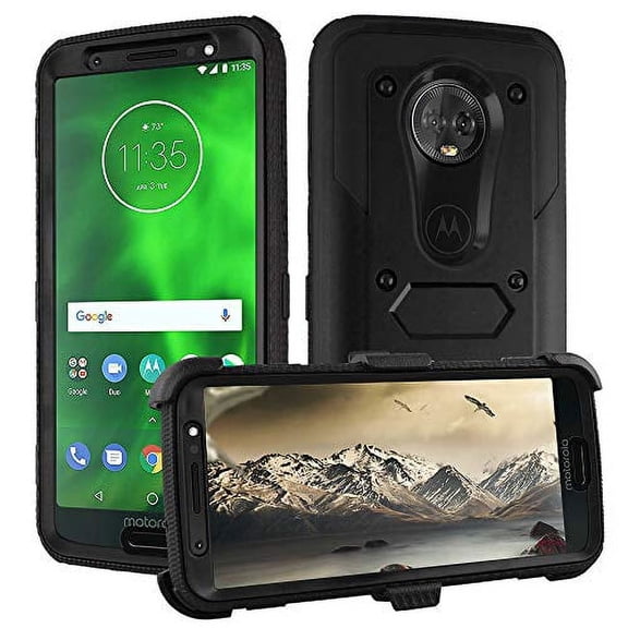 Goldcherry For Motorola Moto G6 Case,Triple Protection Heavy Duty Rugged Armor Shockproof Full Body Protective Case with Belt Rotating Clip & Kickstand & for Motorola Moto G6 2018(Black)