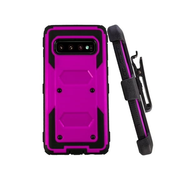 Goldcherry For Samsung Galaxy S10 Plus Case,Hard Shell Holster Combo Matte Finish Shockproof Protective Case with KickStand and Locking Belt Swivel Clip for Samsung Galaxy S10 Plus 6.5 Inch(Purple)