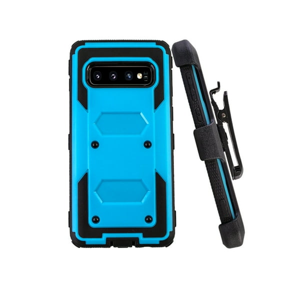 Goldcherry For Samsung Galaxy S10 Plus Case,Hard Shell Holster Combo Matte Finish Shockproof Protective Case with KickStand and Locking Belt Swivel Clip for Samsung Galaxy S10 Plus 6.5 Inch(Blue)