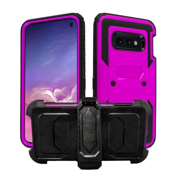 Goldcherry For Samsung Galaxy S10e Case,Hard Shell Holster Combo Matte Finish Shockproof Protective Case with KickStand and Locking Belt Swivel Clip for Samsung Galaxy S10e 5.8 Inch(Purple)