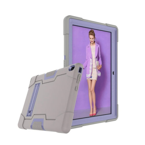 Goldcherry Lenovo Tab E10 10.1 Inch Case, Hybrid Heavy Duty Defender Shockproof Protective with Built-in Kickstand for Lenovo Tab E10 (TB-X104F) 10.1 Inch 2018(Gray+Purple)
