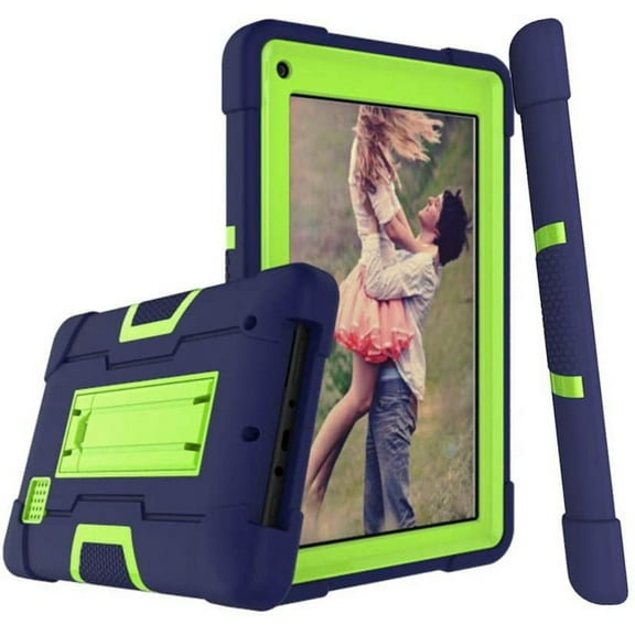 Goldcherry For RCA Voyager 7" Case, RCA Voyager Pro+ 7" Case,Hybrid Heavy Duty Defender Shockproof Protective with Built-in Stand for RCA Voyager/RCA Voyager II 7 Inch Tablet(Navy/Green)
