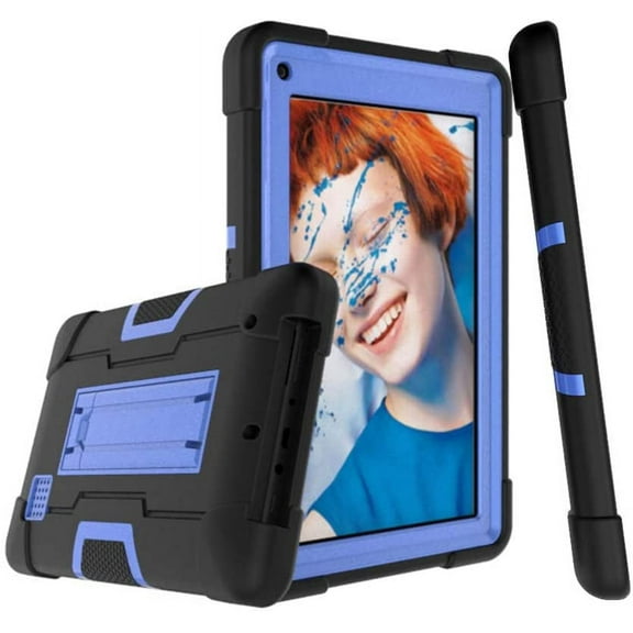 Goldcherry For RCA Voyager 7" Case, RCA Voyager Pro+ 7" Case,Hybrid Heavy Duty Defender Shockproof Protective with Built-in Stand for RCA Voyager/RCA Voyager II 7 Inch Tablet(Black/Blue)