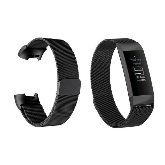 Goldcherry Replacement Bands Compatible with Fitbit Charge 3,Charge 3 SE, Charge 4 Milanese Stainless Steel Metal Lock Replacement Wristband for Women Men(Black)
