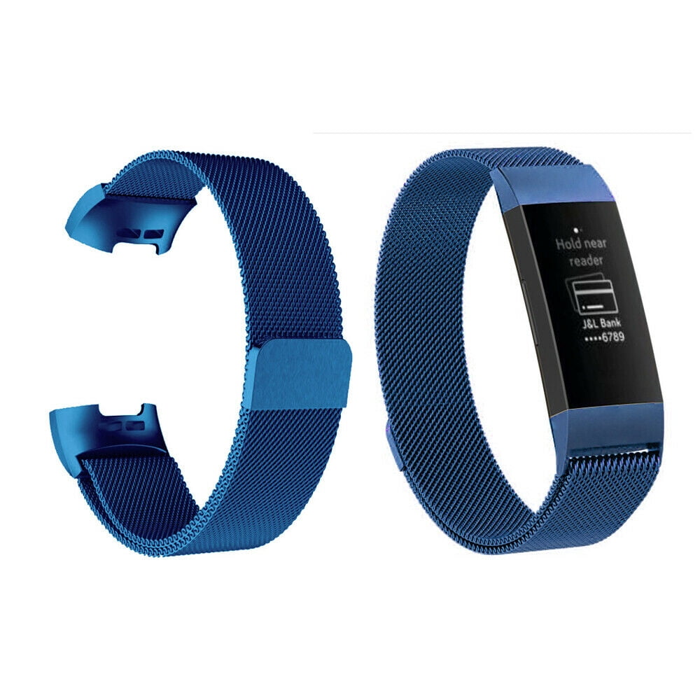 Goldcherry Replacement Bands Compatible with Fitbit Charge 3 Charge 3 SE Charge 4 Milanese Stainless Steel Metal Lock Replacement Wristband for Women Men Blue Walmart Business Supplies