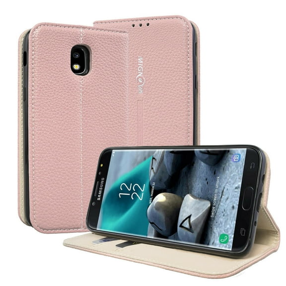 Goldcherry for Samsung Galaxy J7 Wallet-Style Cover, Ultra-thin Leather Flip Cover,Card Slot,Full Body Protection Kickstand Protective Phone Cover for Samsung Galaxy J7(Rose Gold)