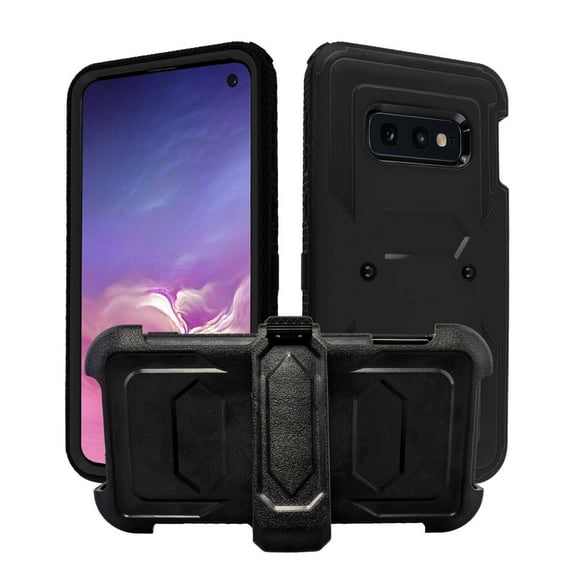 Goldcherry For Samsung Galaxy S10e Case,Hard Shell Holster Combo Matte Finish Shockproof Protective Case with KickStand and Locking Belt Swivel Clip for Samsung Galaxy S10e 5.8 Inch (Black)