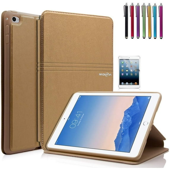 Goldcherry for iPad Mini 4 Case,Flip Folio Wallet Case Multi-Angle Viewing Stand Cover Packet Auto Sleep/Wake for 2015 Apple iPad Mini 4 (4th Generation iPad Mini, mini 4) (Gold)