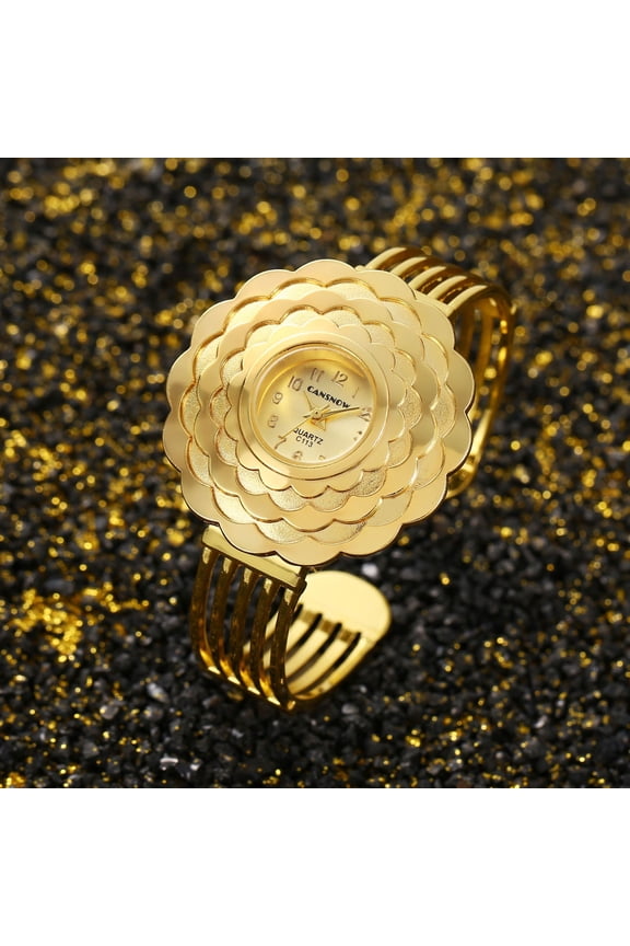 Golded Flower-Shaped Watch: Opulent Petal Design for Feminine Glamour
