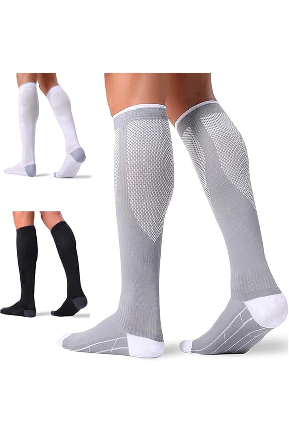 Compression Socks for Women & Men 20-30 mmHg Knee High, 3 Pairs Graduated Support for Leg Pain Relief & Circulation, All-Day Comfort for Work, Travel & Running