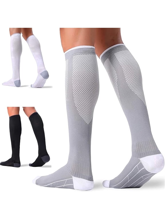 Compression Socks for Women & Men 20-30 mmHg Knee High, 3 Pairs Graduated Support for Leg Pain Relief & Circulation, All-Day Comfort for Work, Travel & Running