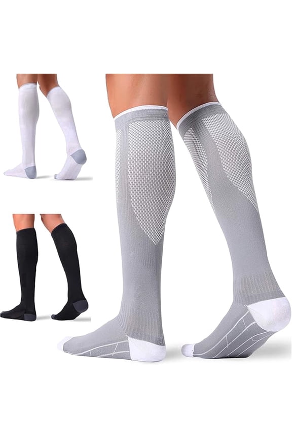 Compression Socks for Women & Men 20-30 mmHg Knee High, 3 Pairs Graduated Support for Leg Pain Relief & Circulation, All-Day Comfort for Work, Travel & Running