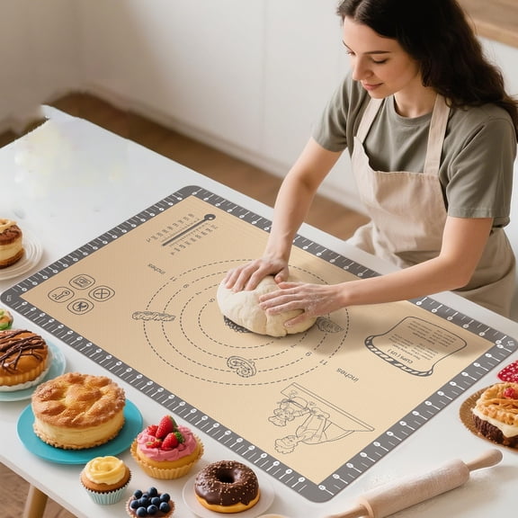 Goldeer Silicone Baking Mat with Recipes, Non-Stick & 0.7mm Extra Thick Pastry Mat for Rolling Dough, Macaron, Cookie, Pizza - Oven & Dishwasher Safe (26x16 Inch)