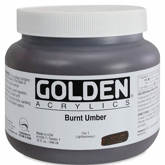 Golden 0001030-7 32oz. Heavy Body Acrylic Paint Color Paint - Burnt Umber