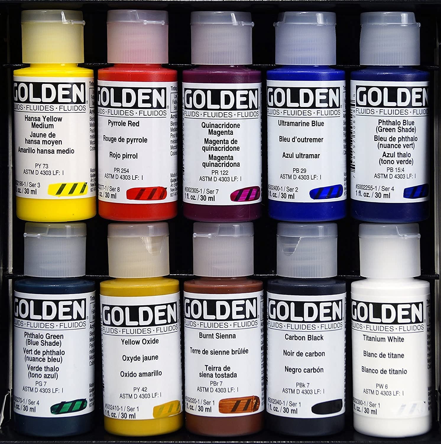 Golden High Flow Acrylic Paint Set, 10 Color Mixing Set, 1 Fl Oz Bottles