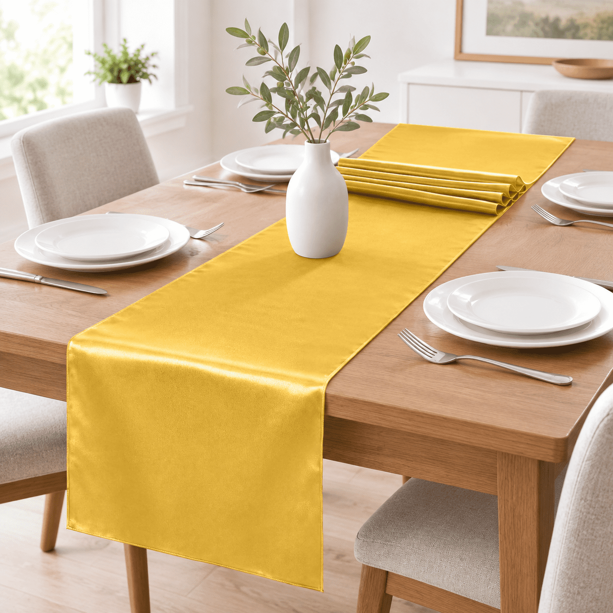 Golden 12 Pack Satin Table Runners 12 x 108 Inch for Wedding Banquet ...