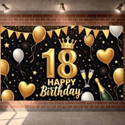 Golden 18th Birthday Banner Luxury Display Crown Decor Balloon Elements 18th Party Backdrop for 18th Birthday Party Adult Celebration Party Photo Shoot