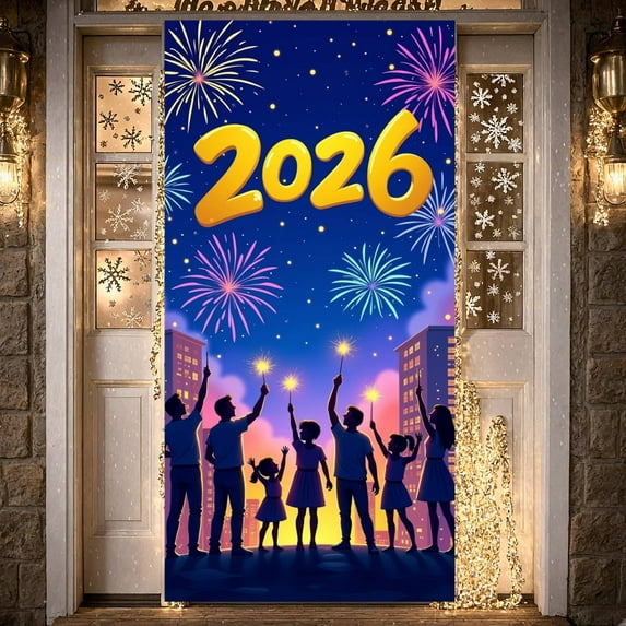 Golden 2026 Design 2026 New Year Banner Colorful Fireworks New Year Display Night Sky Background Vibrant Festival 2026 Celebration Backdrop for New Year Eve Party Family Gatherings