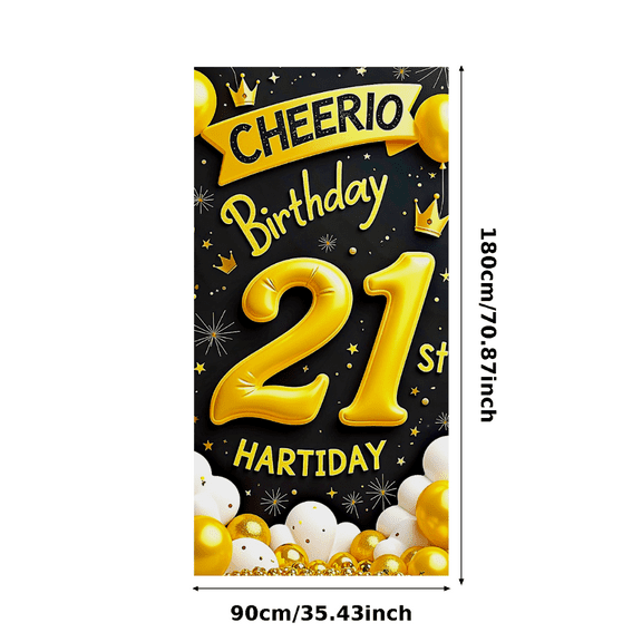 Golden 21st Birthday Banner with Crown Balloon and Star Elements Backdrop for Birthday Party Photography Props Decoration Supplies Celebration Event Happy Day