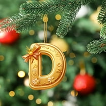 Golden 26 Alphabet Christmas 2D Acrylic Ornaments - 1pc 3.1in(8cm) Cute Backpack & Car Pendant Decor, Festive Holiday Letter Hanging Accessories for Christmas Tree Home Decoration, D