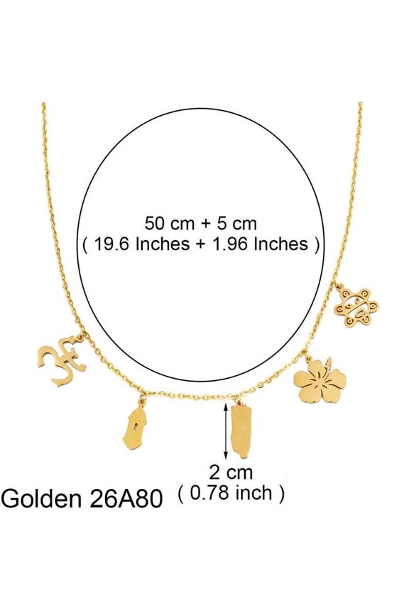 Golden 26A80 Puerto Rico Map Hibiscus Frog Pendant Necklace Stainless Steel