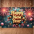 thumbnail image 1 of Golden 3D Letters Happy New Year Banner Festive Pine Branches New Year Display Candy Cane Decor Star Ornaments Holiday Backdrop for New Year Party Family Gathering Indoor Decoration, 1 of 9