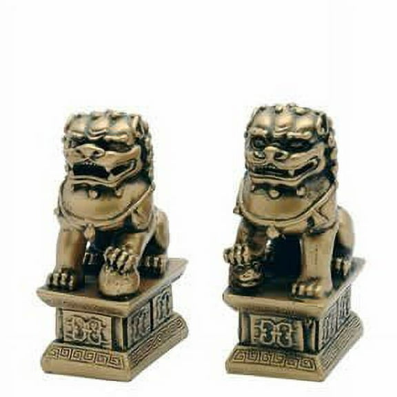 Golden 4 Inch Fu Dogs - Bring Luck and Protection to Home or Office - Great Gift!