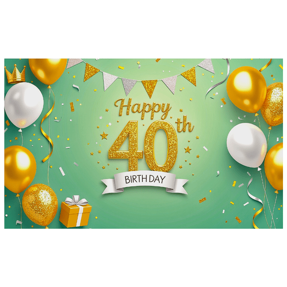 Golden 40th Birthday Backdrop Banner Party Decoration with Balloons Props for Birthday Celebrations Party Supplies Photography Background Decorations