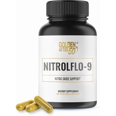 Golden After 50 NitrolFlo-9 - Nature-Powered Nitric Oxide Supplement with Pomegranate Extract, Grape Seed, and S7 - Supports Nutrient Circulation and Optimal Energy - 60 Capsules