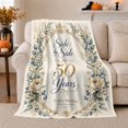 thumbnail image 1 of Golden 50Th Anniversary Floral Wreath Blue Script, Cozy Friendship Quote Scene, Warm Flannel Blanket for Living Room and Reading Nook, Art Lovers Friendship Gift, Artistic Home Decor, 1 of 9