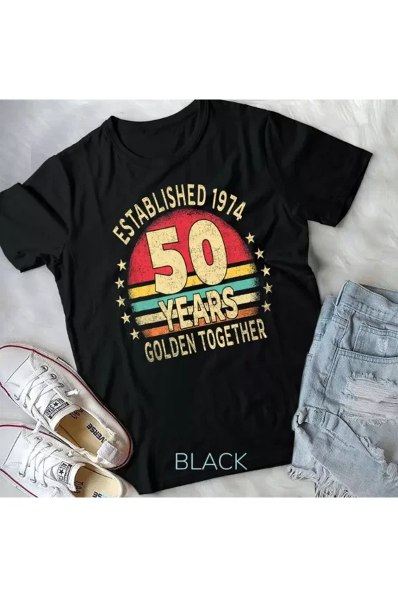 Golden 50Th Wedding Anniversary 1974 2024 Husband Wife T-Shirt Unisex S-5XL Hot Trending Shirt, Vintage Birthday Gift