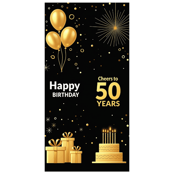 Golden 50th Birthday Celebration Banner Backdrop Party Decorations Happy Birthday Cheers to 50 Years Photography Props Birthday Party Decor Background