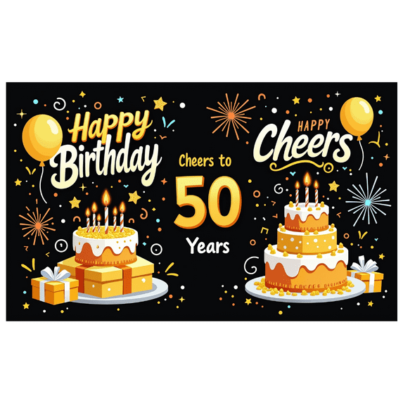 Golden 50th Birthday Celebration Banner Backdrop Party Decorations Happy Birthday Cheers to 50 Years Photography Props Birthday Party Decor Background
