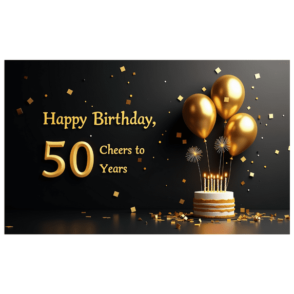 Golden 50th Birthday Celebration Banner Backdrop Party Decorations Happy Birthday Cheers to 50 Years Photography Props Birthday Party Decor Background