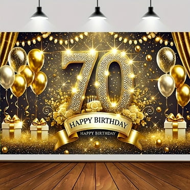 Golden 70th Birthday Party Backdrop Glitter Gold Balloons 70th Birthday Decorations for Men Women 70 Years Birthday Party Photography Background Banner for Home Birthday Decor