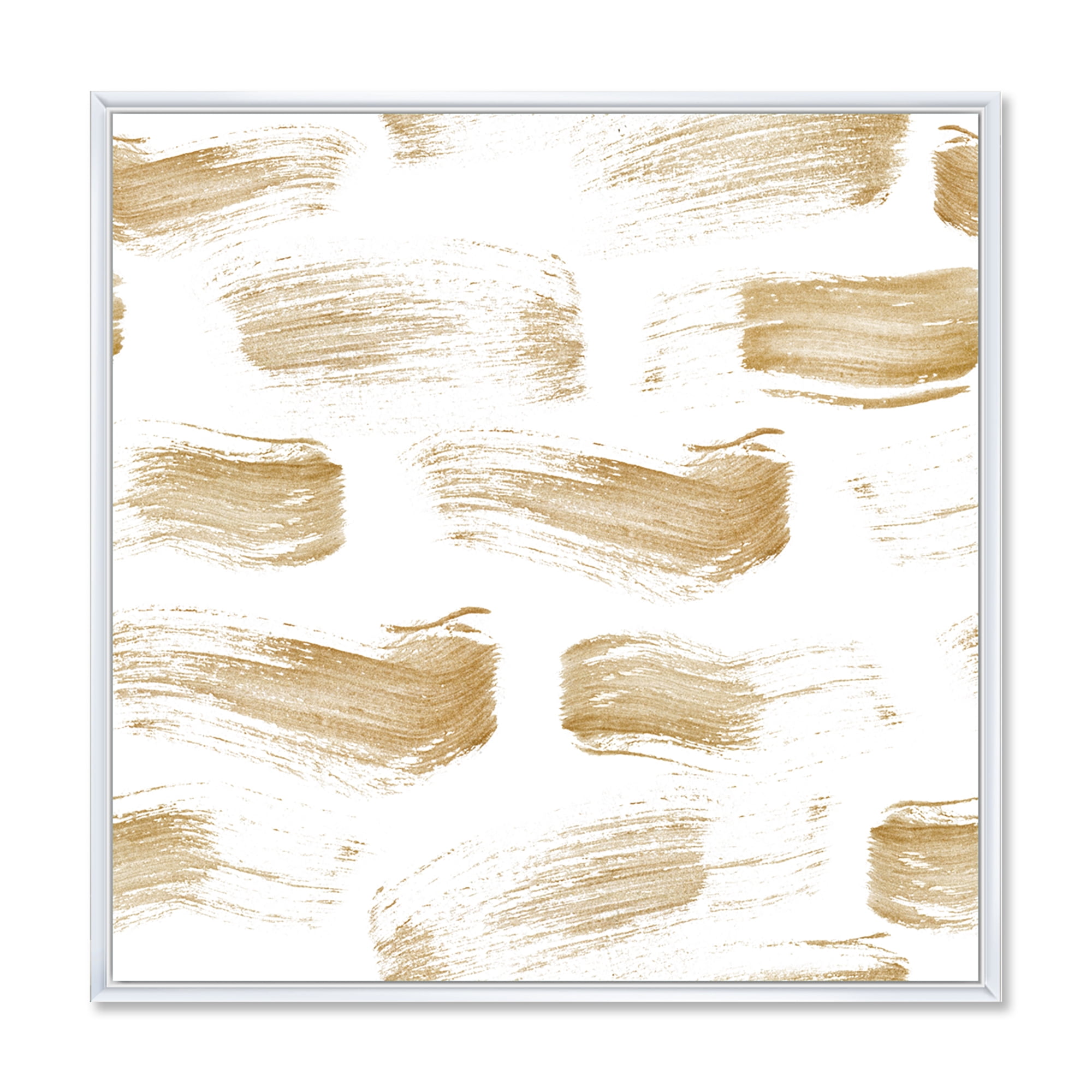 Golden Abstract Brush Strokes 16 in x 16 in Framed Painting Canvas Art Print, by Designart