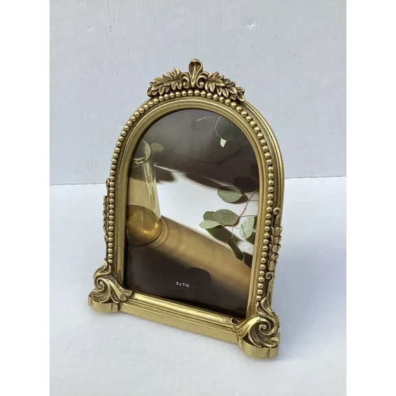 Elegant Boho Glam Picture Frame - Ornate Resin & Glass Decorative Tabletop Photo Frame for Home, Office, Bedroom, Living Room - 9" Gold