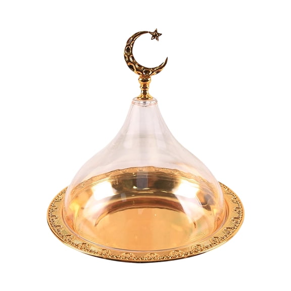 Golden Acrylic Dome Serving Platter Dish For Wedding Party Dining Easter Celebration Dessert Display Tray