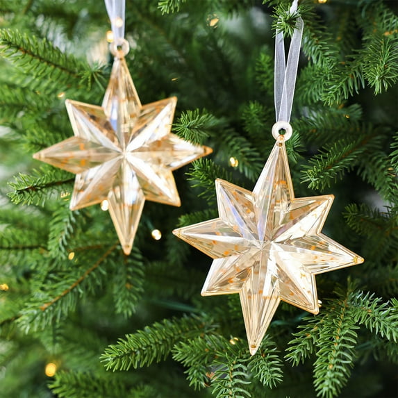 Golden Acrylic Star Ornament with Gemstones - 5.5 Inch Shiny Christmas Tree Pendant for Holiday Decor Multicolor