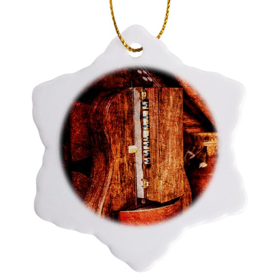3drose, Golden Age Technologies - Hurdy-gurdy or Lira Tedesca. Stylized Photo, 3 inch Snowflake Porcelain Ornament