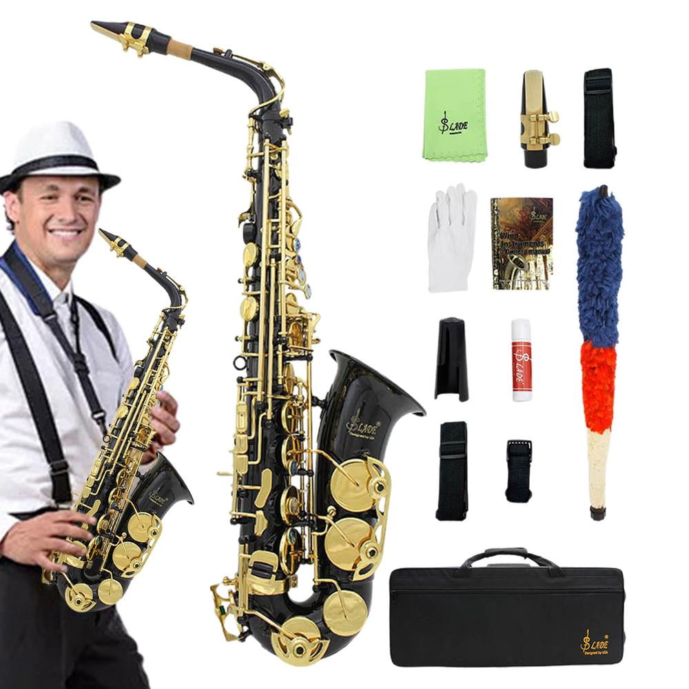 Golden Alto Saxophone Good Sound Quality Brass Engraved Alto Sax Wind & Woodwinds Saxophones with Adjustable Strap and Case gorgeously