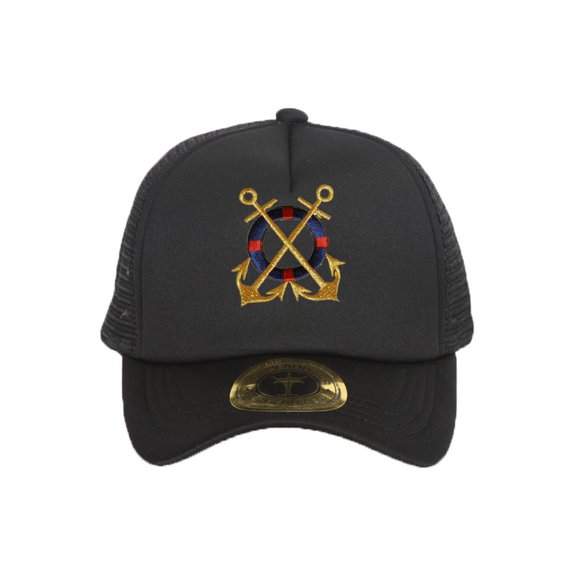 Golden Anchors Black Adjustable Trucker Hat