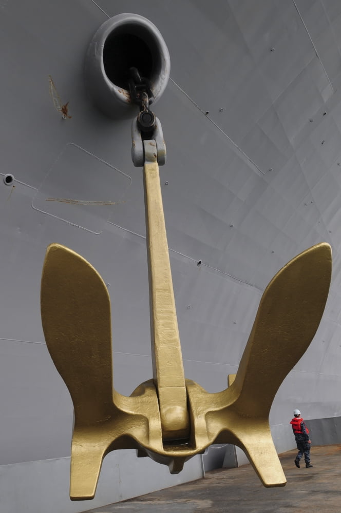 Golden Anchors are installed on the aircraft carrier USS Ronald Reagan Canvas Art - Stocktrek Images (23 x 35)