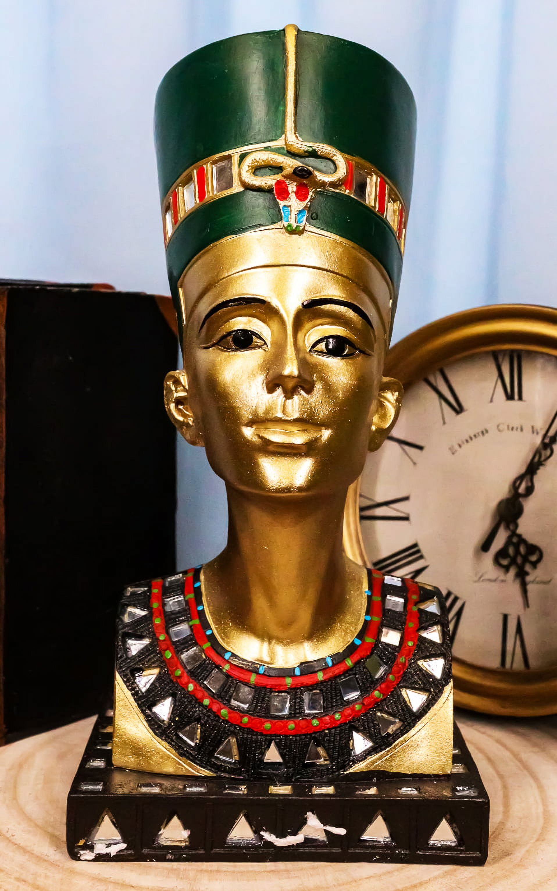 Golden Ancient Egyptian Queen Nefertiti Bust Statue 9.75"Tall Wife Of Pharaoh