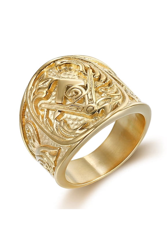 Golden And Silver color Mens Embossed Stamped Freemason Masonic Ring 14K Yellow Gold Ring New Men's Jewelry