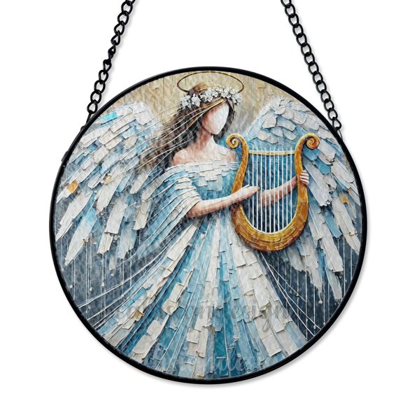 Golden Angel With Wings Stained Glass Suncatcher Guardian Spirit Home Decor