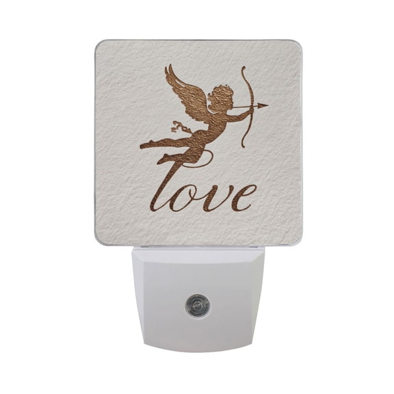 Golden Angel with Love Sign Valentine LED Night Light Sensor Lamp Plug-in Adjustable Brightness 2 Pack